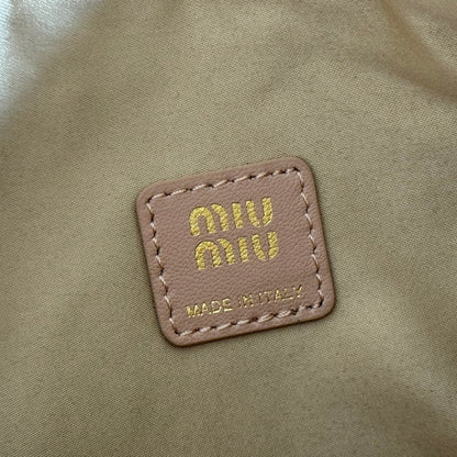 Miu Matelassé Pouch Bag 15cm Apricot Leather