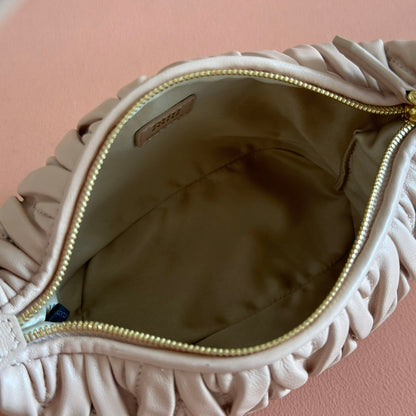 Miu Matelassé Pouch Bag 15cm Apricot Leather