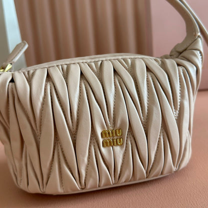 Miu Matelassé Pouch Bag 15cm Apricot Leather