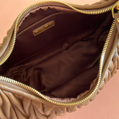 Miu Wander Matelassé Shoulder Bag 29cm Brown Lambskin