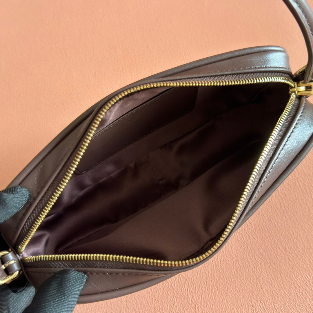 Miu Leather Pouch Bag 20cm Chocolate Leather