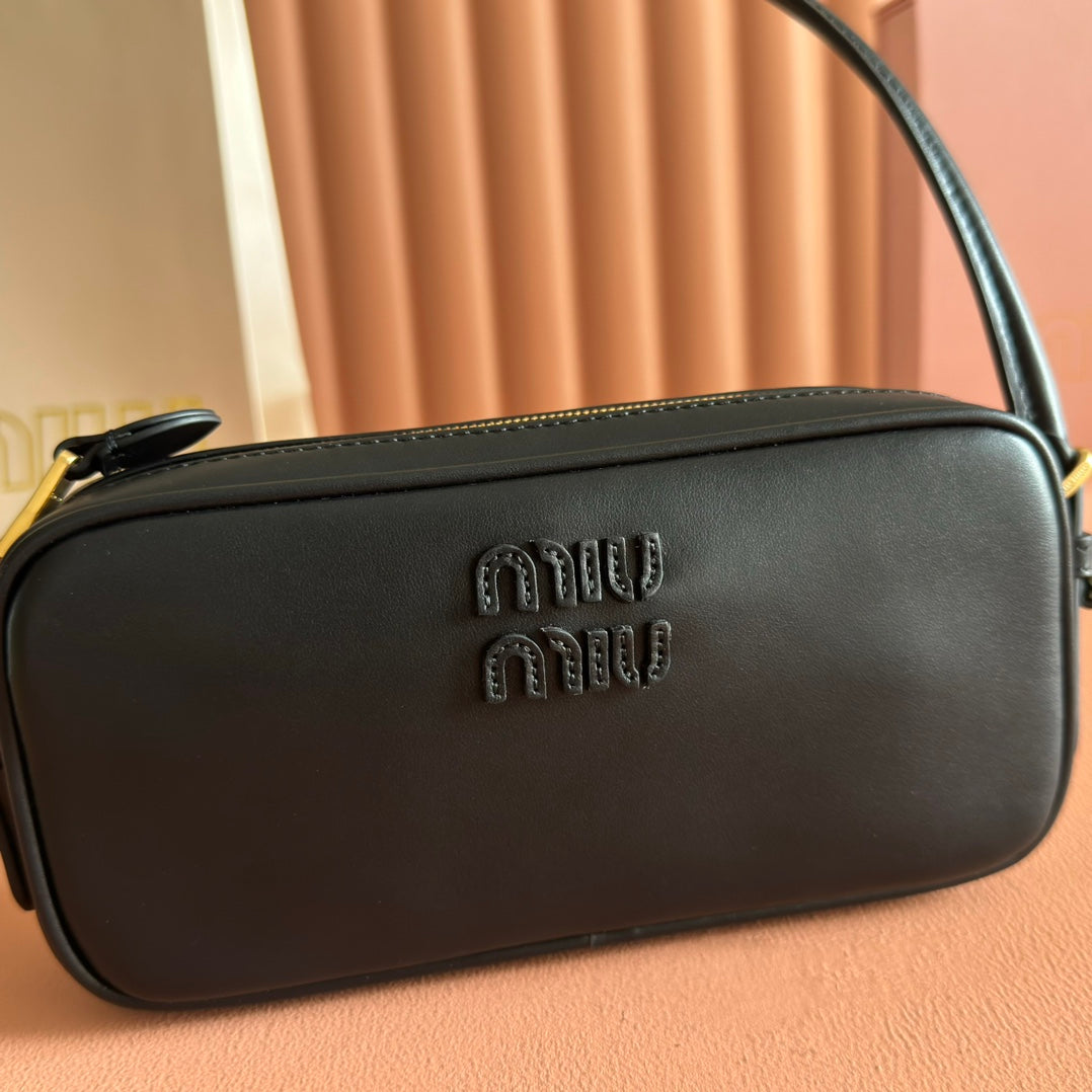 Miu Leather Pouch Bag 20cm Black Leather