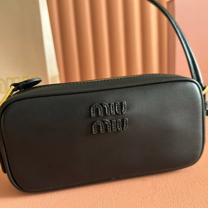 Miu Leather Pouch Bag 20cm Black Leather