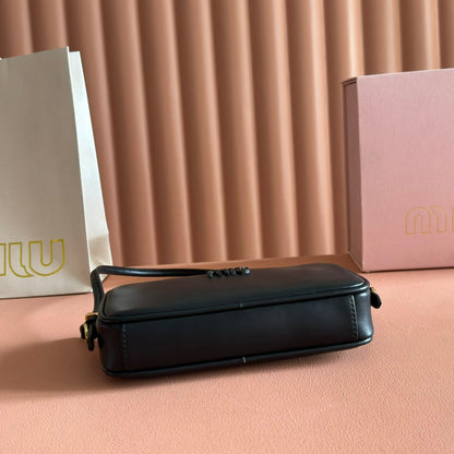 Miu Leather Pouch Bag 20cm Black Leather