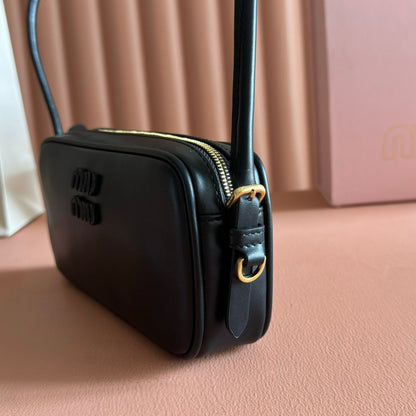 Miu Leather Pouch Bag 20cm Black Leather