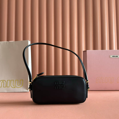 Miu Leather Pouch Bag 20cm Black Leather