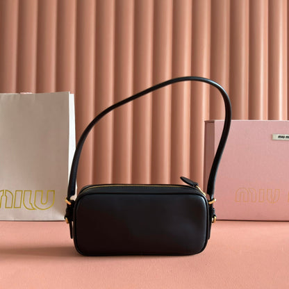 Miu Leather Pouch Bag 20cm Black Leather