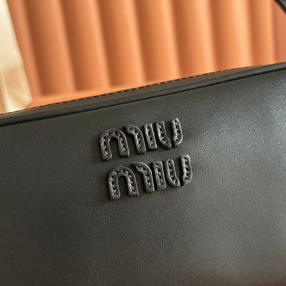 Miu Leather Pouch Bag 20cm Black Leather