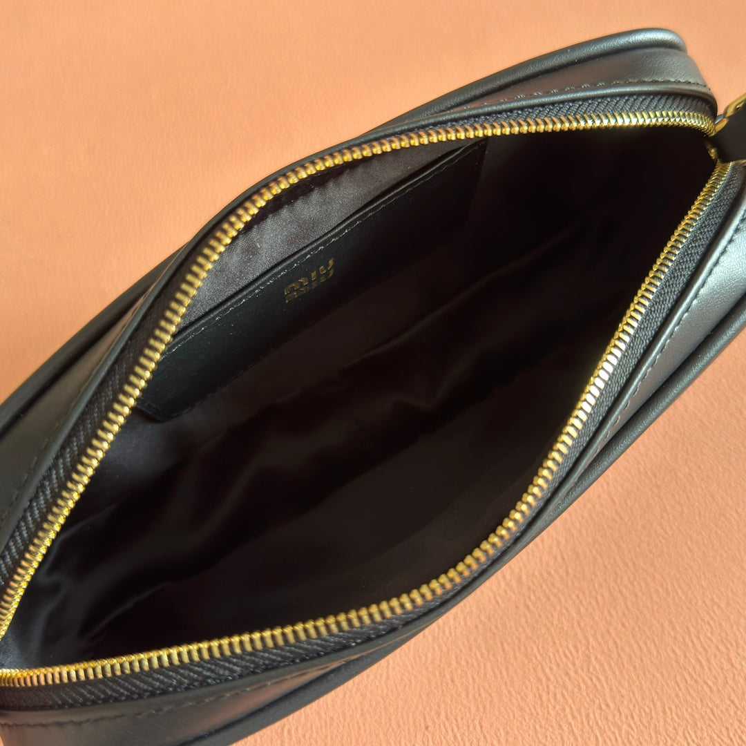 Miu Leather Pouch Bag 20cm Black Leather