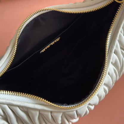 Miu Wander Matelassé Shoulder Bag 29cm White Lambskin
