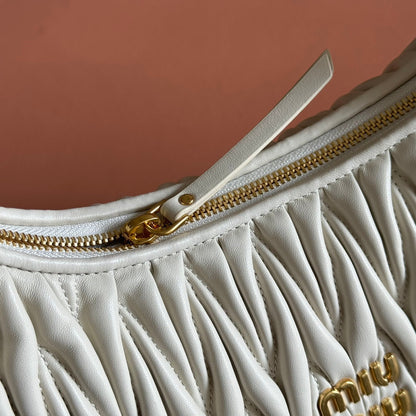 Miu Wander Matelassé Shoulder Bag 29cm White Lambskin