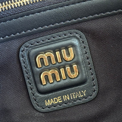Miu Beau Tartan Top-Handle Bag 28cm Black with Multicolor Wool Leather