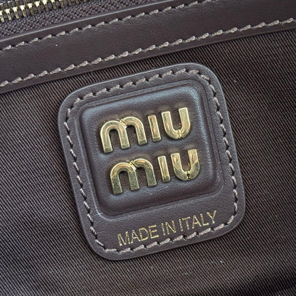 Miu Beau Tartan Top-Handle Bag 28cm Chocolate with Multicolor Wool Leather