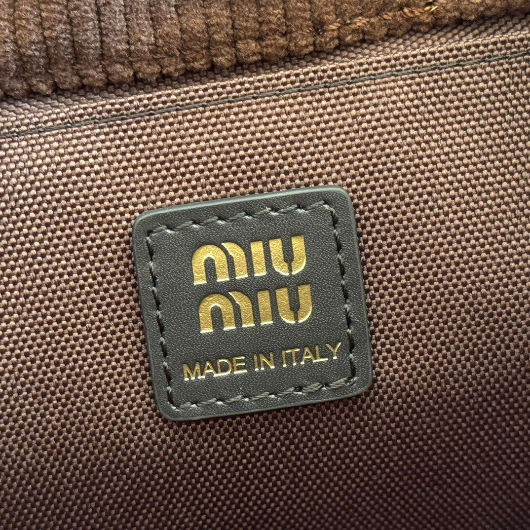 Miu Small Corduroy Backpack Dark Brown Leather-Trim