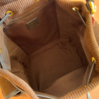 Miu Small Corduroy Backpack Dark Brown Leather-Trim