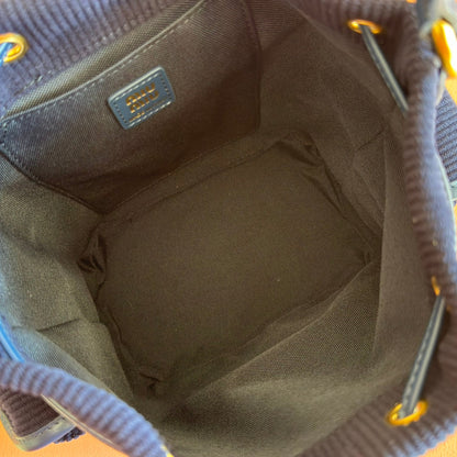 Miu Small Corduroy Backpack Navy Blue Leather-Trim