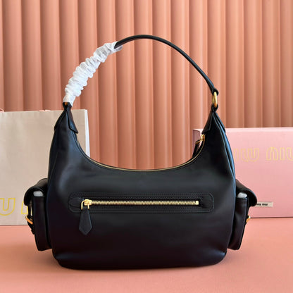 Miu Pocket Shoulder Bag Black Calfskin