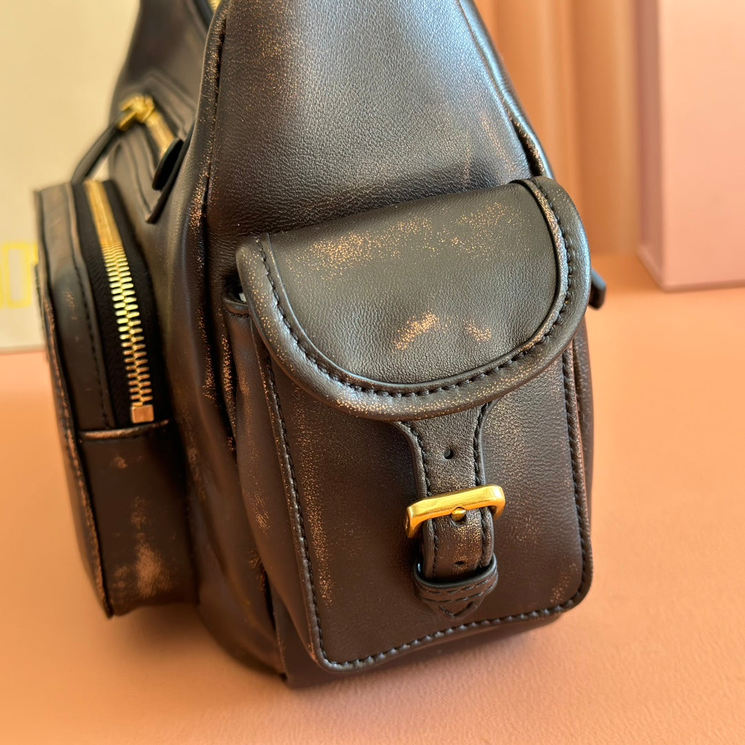 Miu Pocket Shoulder Bag Brown Calfskin