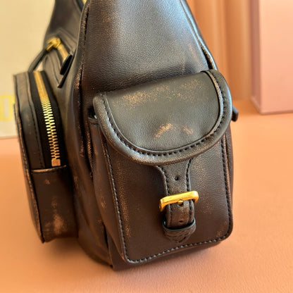 Miu Pocket Shoulder Bag Brown Calfskin