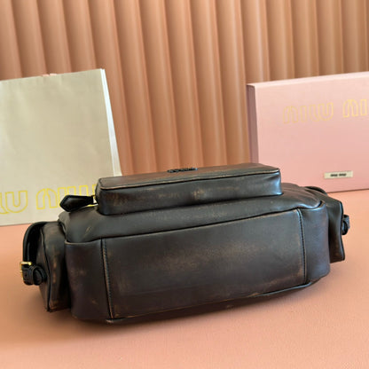 Miu Pocket Shoulder Bag Brown Calfskin