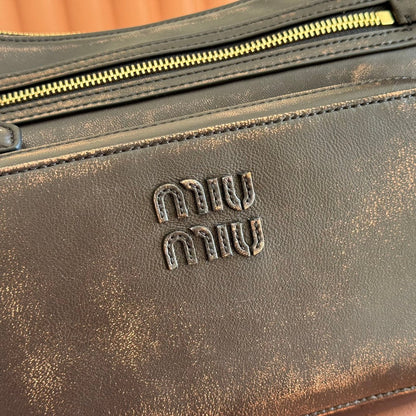 Miu Pocket Shoulder Bag Brown Calfskin
