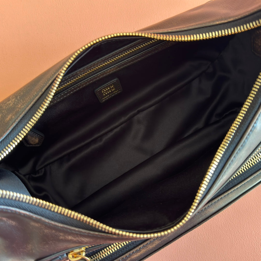 Miu Pocket Shoulder Bag Brown Calfskin