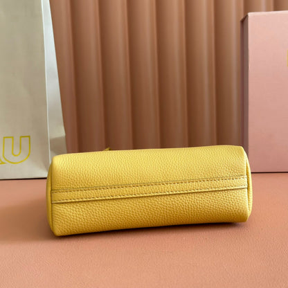 Miu Japan Pop-up Crossbody Bag 18cm Yellow Cowhide
