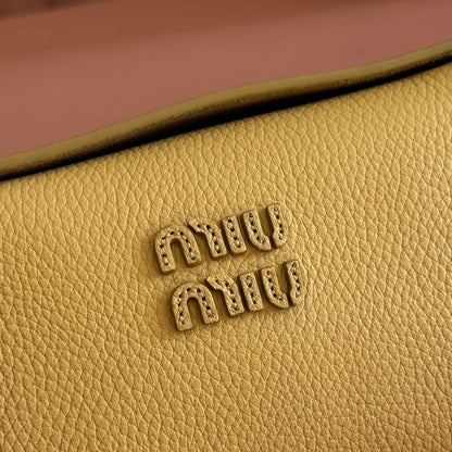 Miu Japan Pop-up Crossbody Bag 18cm Yellow Cowhide