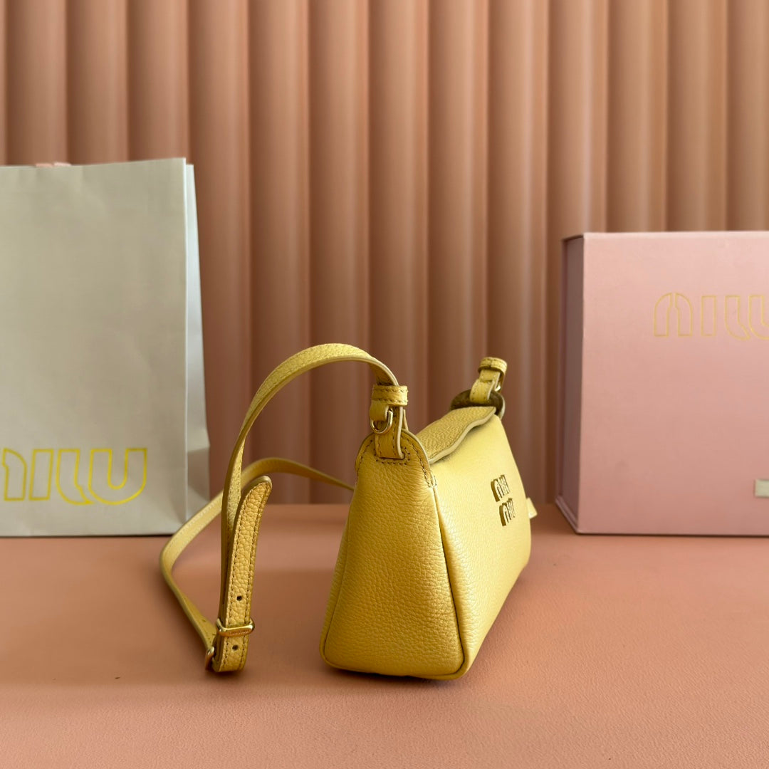 Miu Japan Pop-up Crossbody Bag 18cm Yellow Cowhide