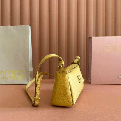 Miu Japan Pop-up Crossbody Bag 18cm Yellow Cowhide