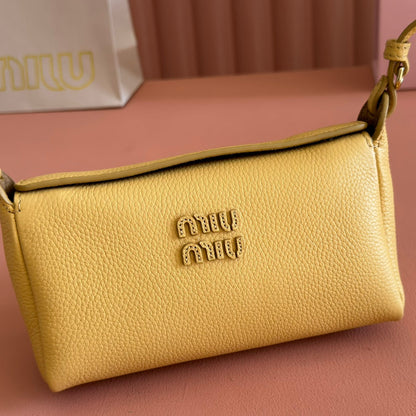 Miu Japan Pop-up Crossbody Bag 18cm Yellow Cowhide