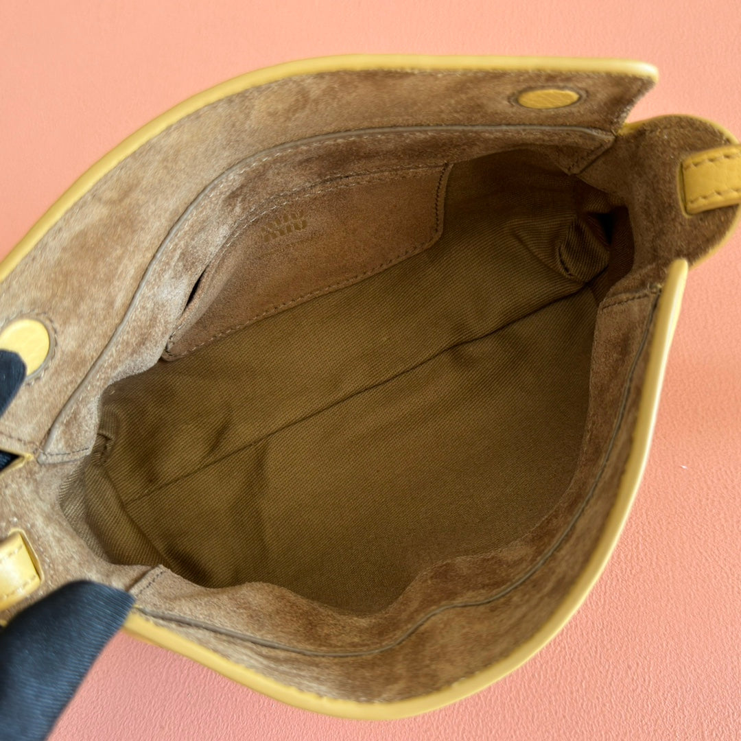 Miu Japan Pop-up Crossbody Bag 18cm Yellow Cowhide