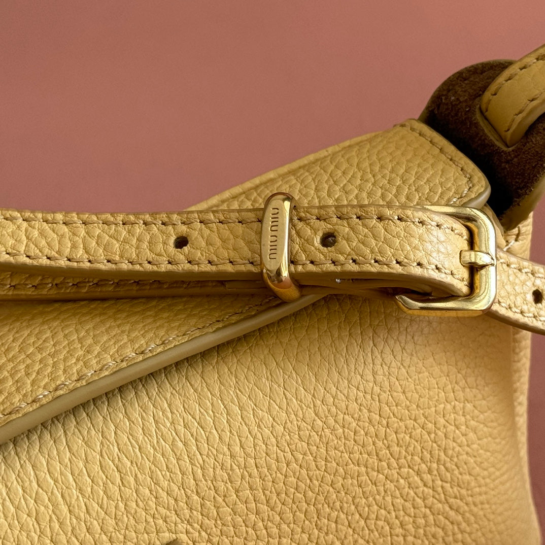 Miu Japan Pop-up Crossbody Bag 18cm Yellow Cowhide