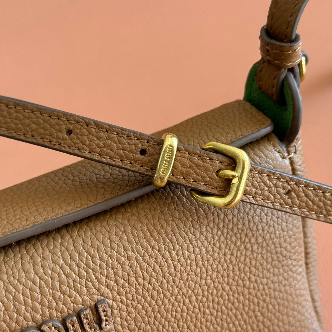 Miu Japan Pop-up Crossbody Bag 18cm Brown Cowhide
