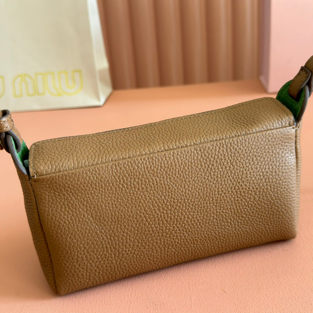 Miu Japan Pop-up Crossbody Bag 18cm Brown Cowhide