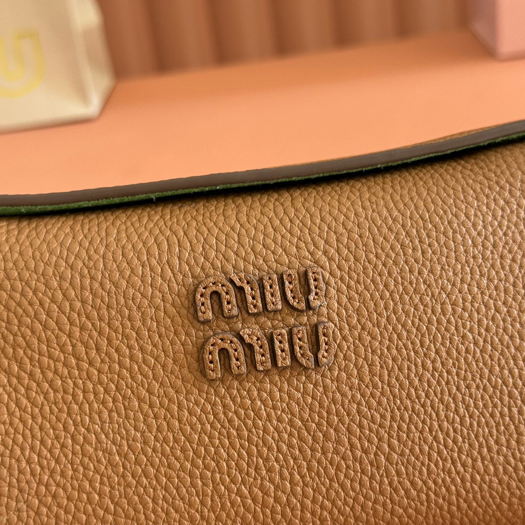 Miu Japan Pop-up Crossbody Bag 18cm Brown Cowhide