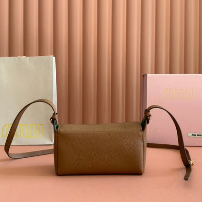 Miu Japan Pop-up Crossbody Bag 18cm Brown Cowhide