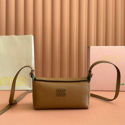 Miu Japan Pop-up Crossbody Bag 18cm Brown Cowhide