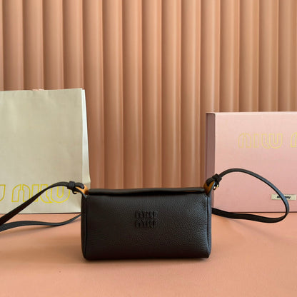 Miu Japan Pop-up Crossbody Bag 18cm Black Cowhide