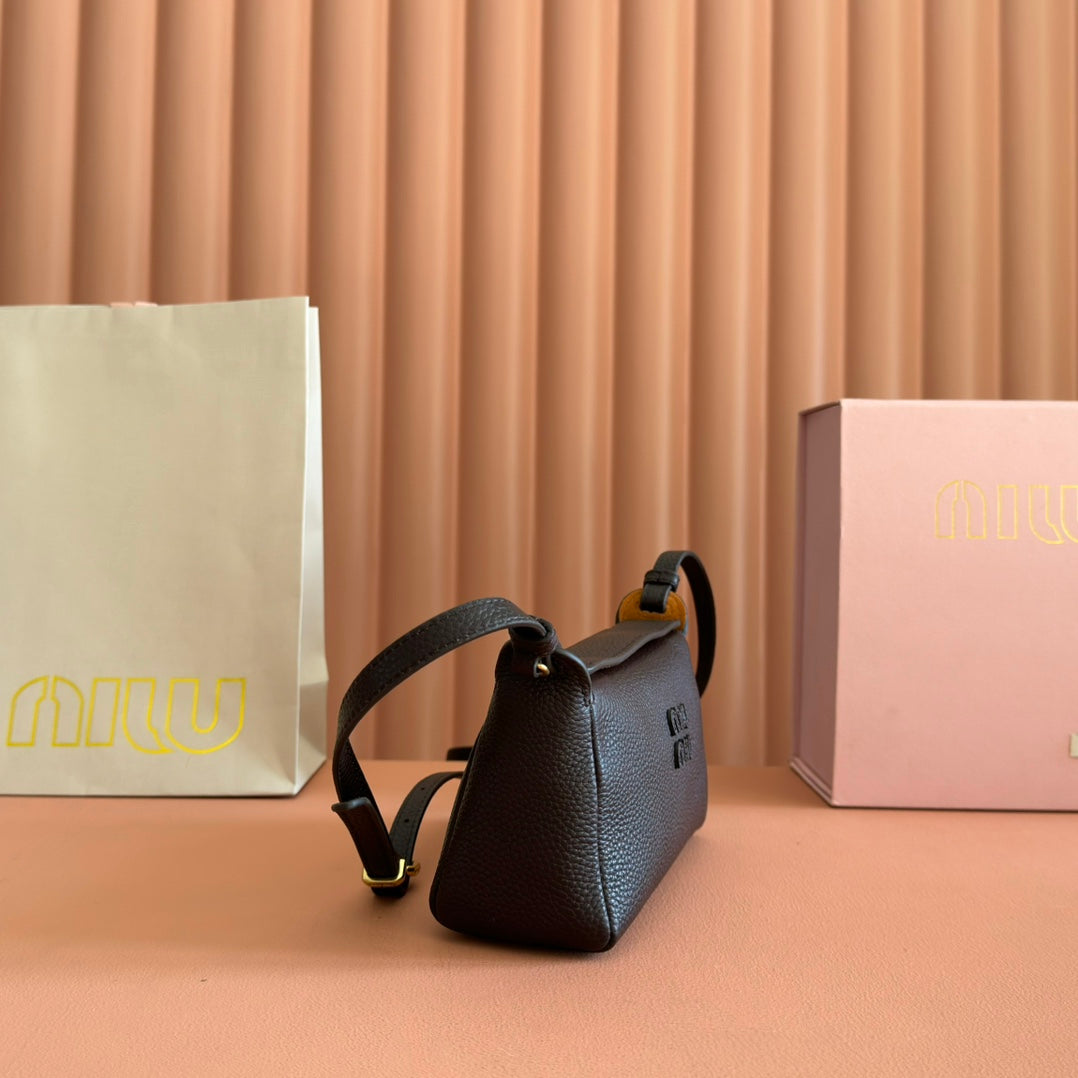 Miu Japan Pop-up Crossbody Bag 18cm Black Cowhide