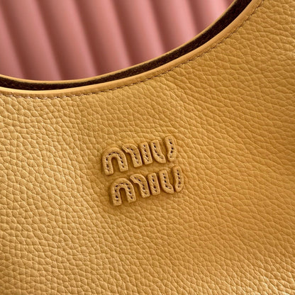 Miu Leather Bucket Bag 16cm Yellow Grain Cowhide