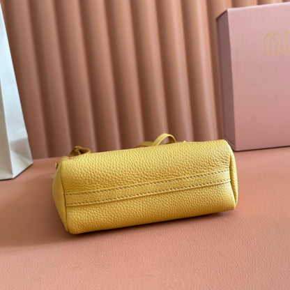 Miu Leather Bucket Bag 16cm Yellow Grain Cowhide