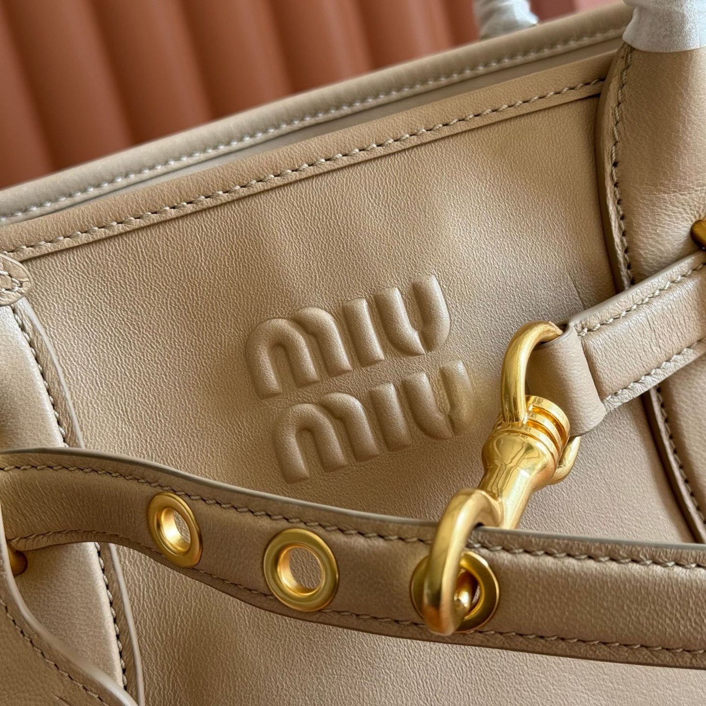 Miu Aventure Shoulder Bag 44cm Beige Nappa Leather