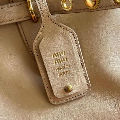 Miu Aventure Shoulder Bag 44cm Beige Nappa Leather