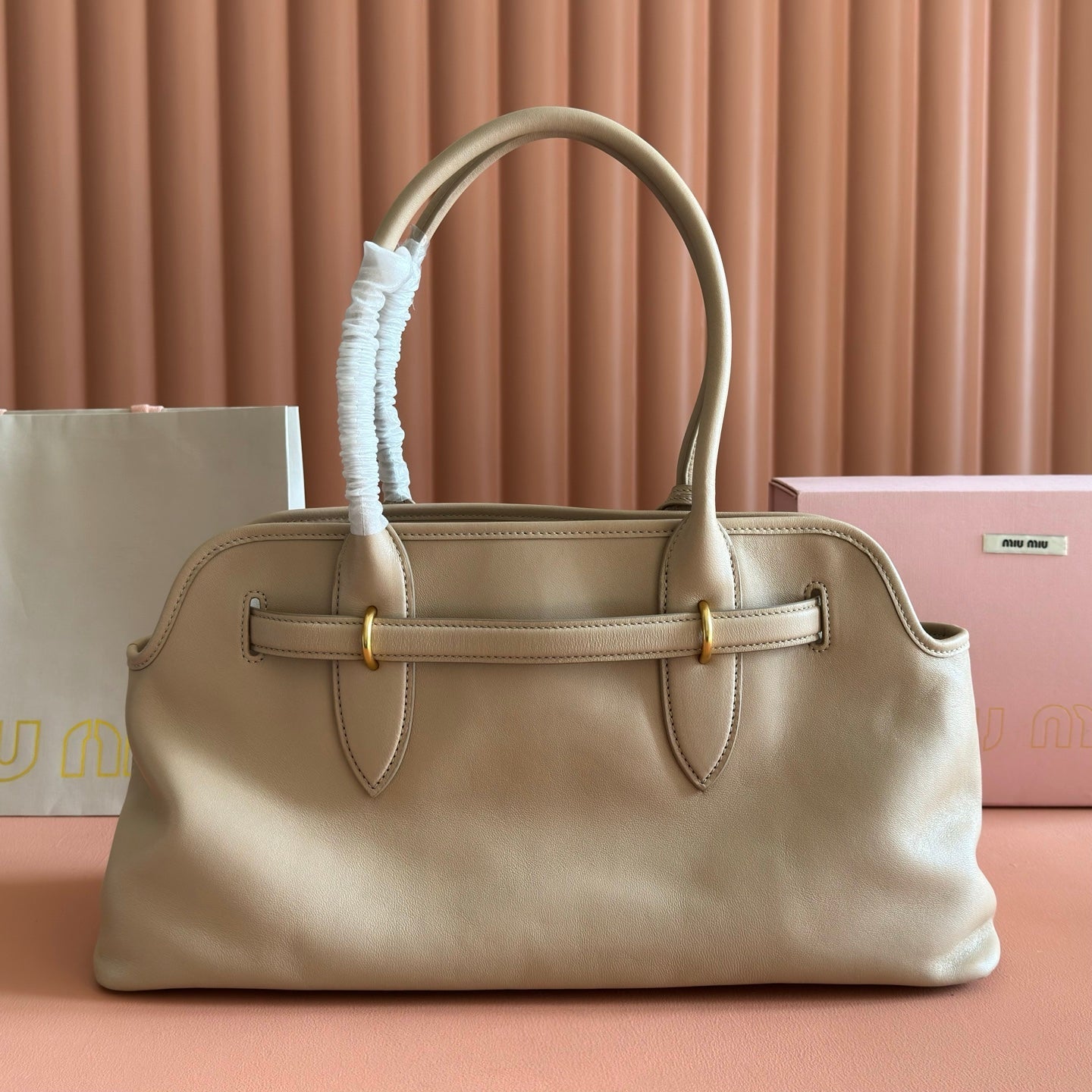 Miu Aventure Shoulder Bag 44cm Beige Nappa Leather