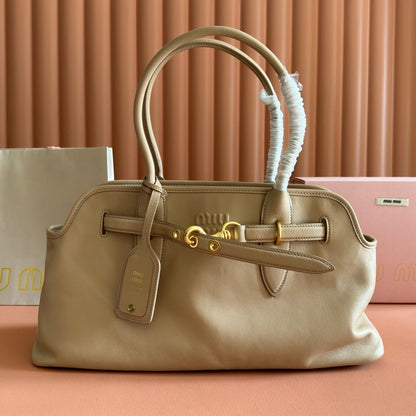 Miu Aventure Shoulder Bag 44cm Beige Nappa Leather