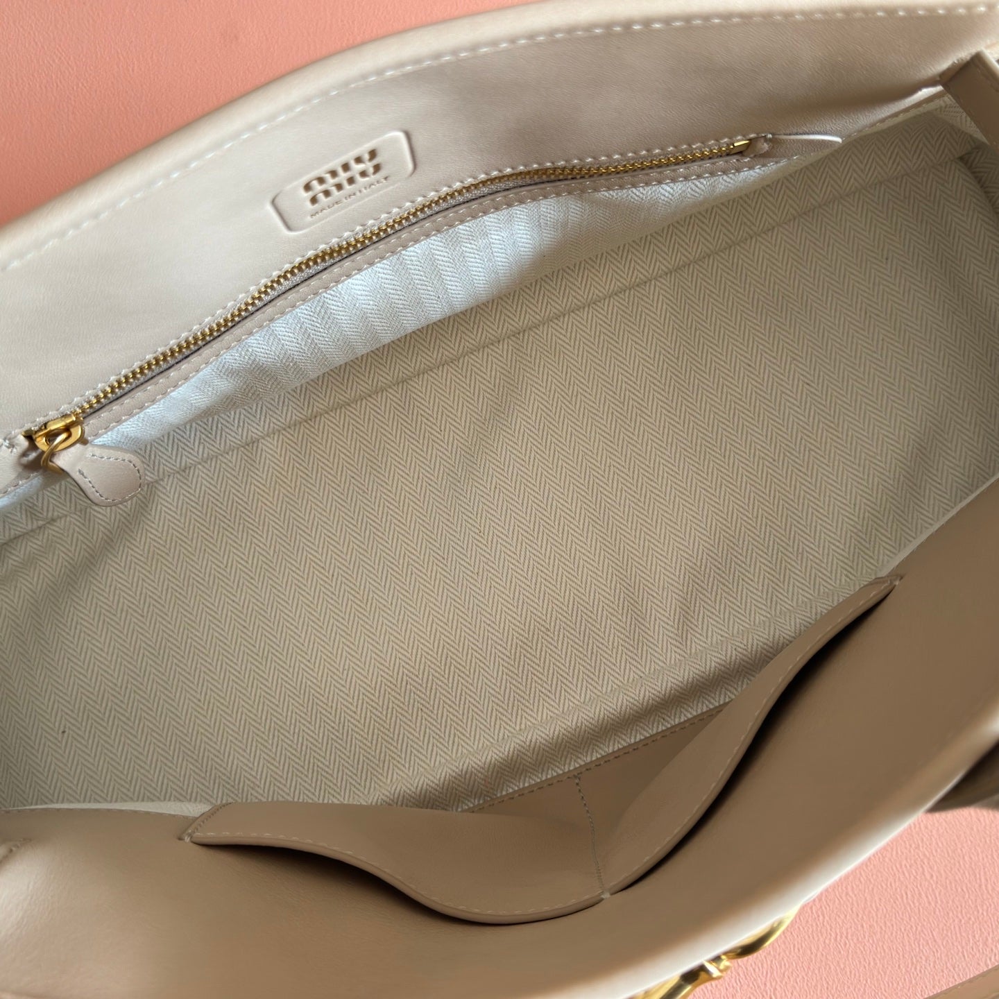 Miu Aventure Shoulder Bag 44cm Beige Nappa Leather