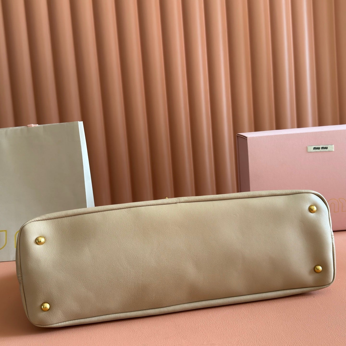 Miu Aventure Shoulder Bag 44cm Beige Nappa Leather