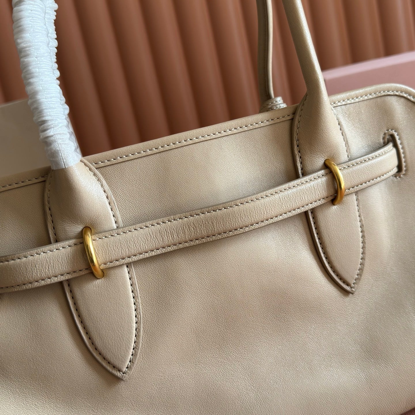 Miu Aventure Shoulder Bag 44cm Beige Nappa Leather