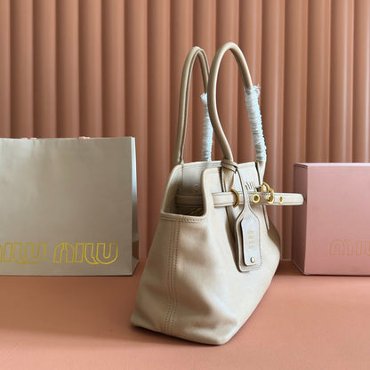 Miu Aventure Shoulder Bag 44cm Beige Nappa Leather